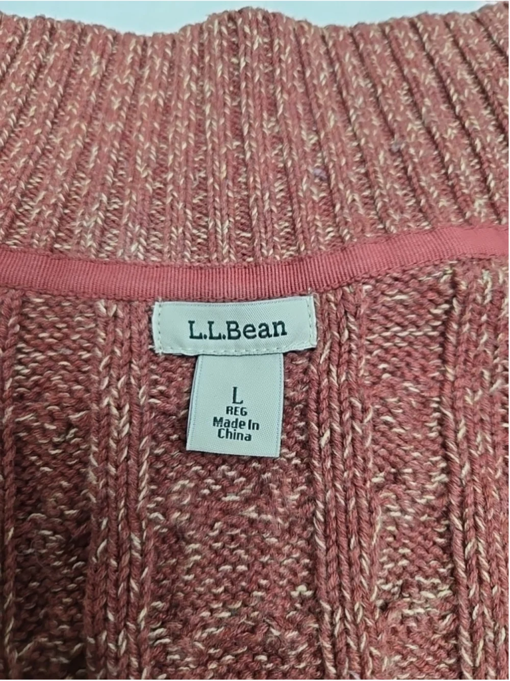 L.L. Bean Large Cable Knit Full Zip Sweater 100% Cotton Rust Textured Heritage